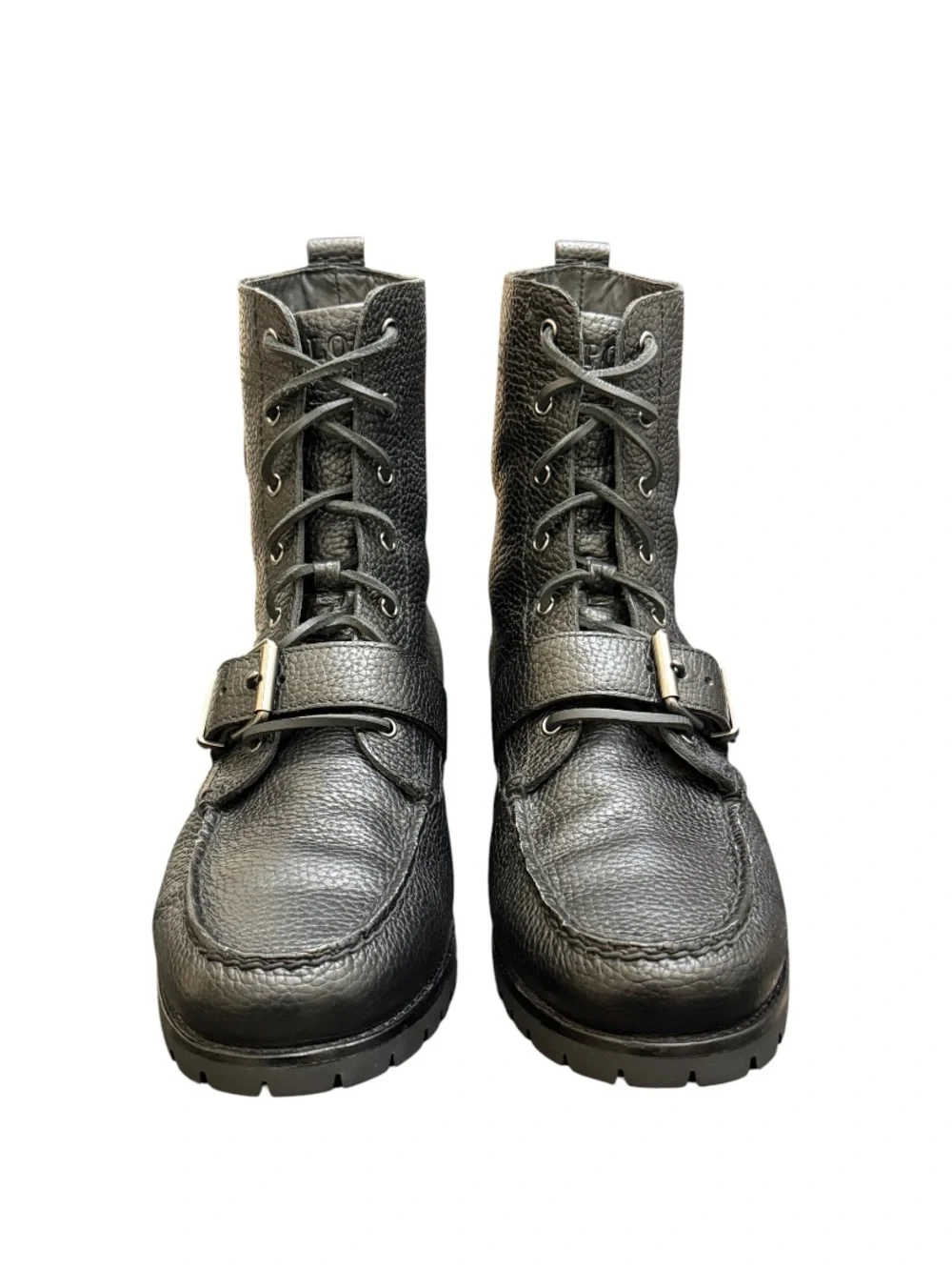 POLO RALPH LAUREN - BLACK ALL LEATHER TEXTURED “RANGER” BOOTS